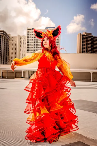 Cosplay — red fox, rooftop wide