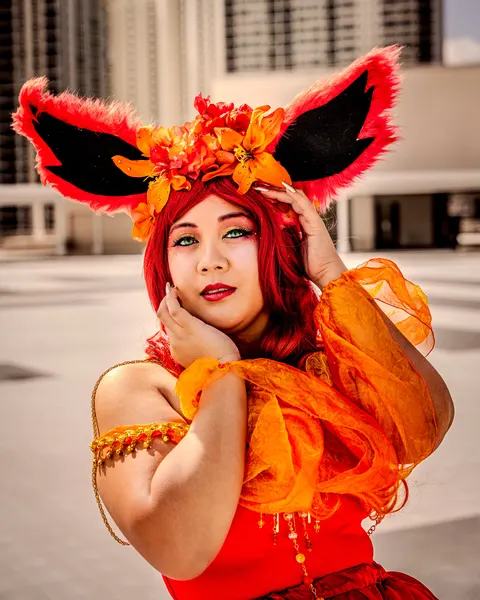 Cosplay — red fox, rooftop portrait