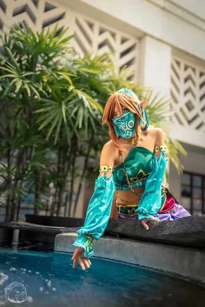 Cosplay — teal poolside